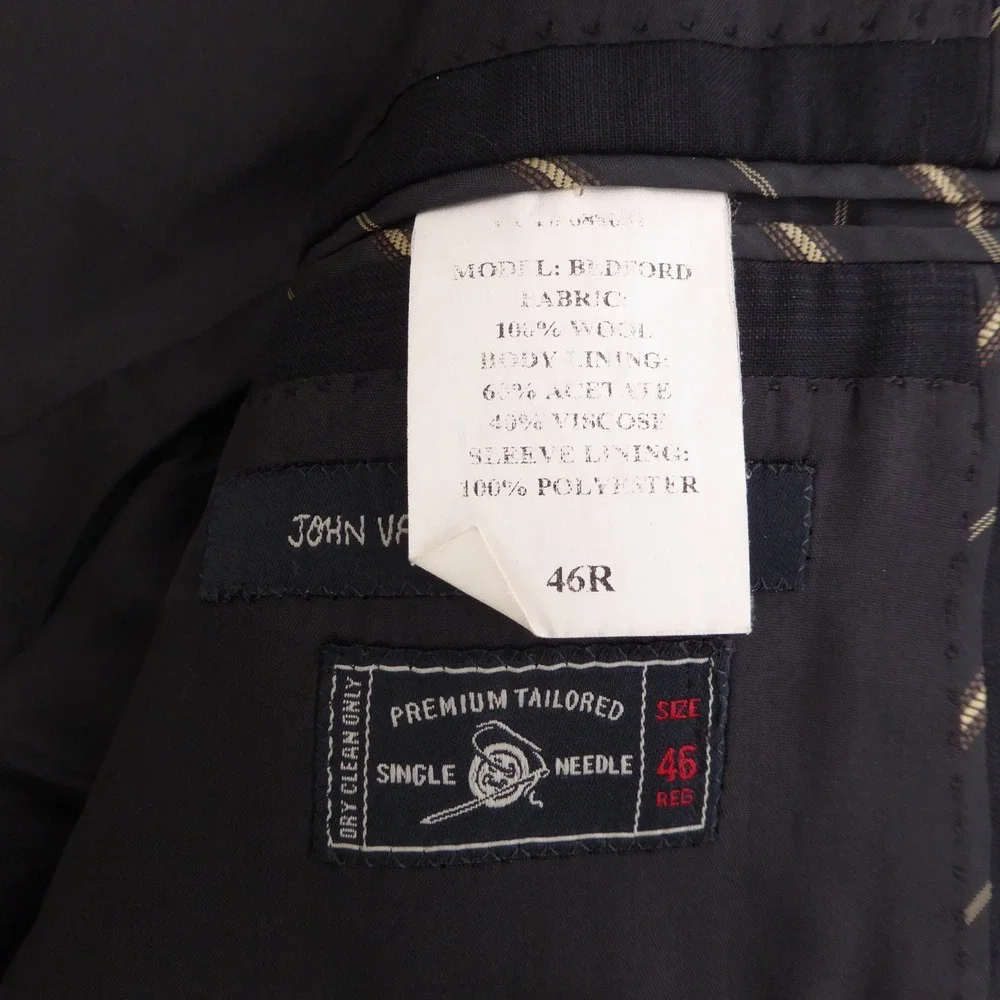 John Varvatos USA Mens Blazer Black Bedford Plaid Wool 46R